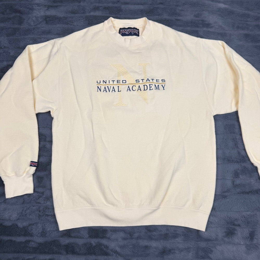 JanSport US Naval Academy Sweatshirt Cream Navy USNA Midshipmen Mens M